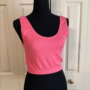 Hot Pink Sleeveless Scoop Neck Ribbed Yoga Athletic Workout Medium Crop Tank